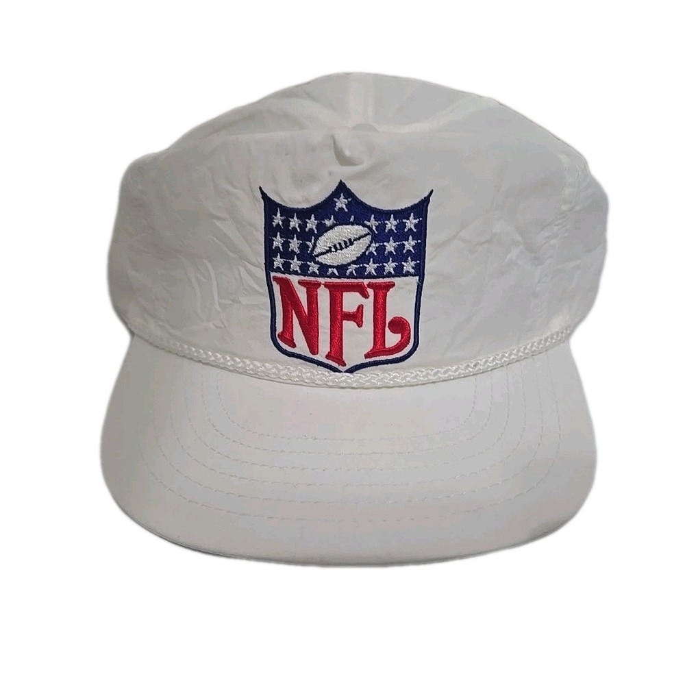 Vtg‎ 90s NFL Shield Rope Hat MADE IN USA White Soft Nylon Snapback Cap NEW